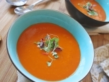 Roasted Garlic and Tomato Soup with Cheese Gougères