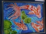 Painted Textured Glass - Koi or Lily Pad on Water Themed